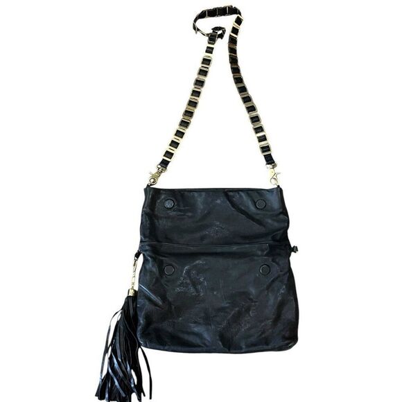 Tory Burch Soft Black Leather Foldover Convertible Crossbody Shoulder Tote Bag - Picture 4 of 8